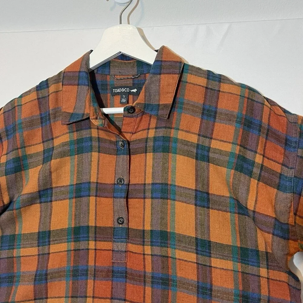 Toad & Co Women Hartland ShirtDress Plaid Flannel Short Sleeve Small size - Picture 12 of 12